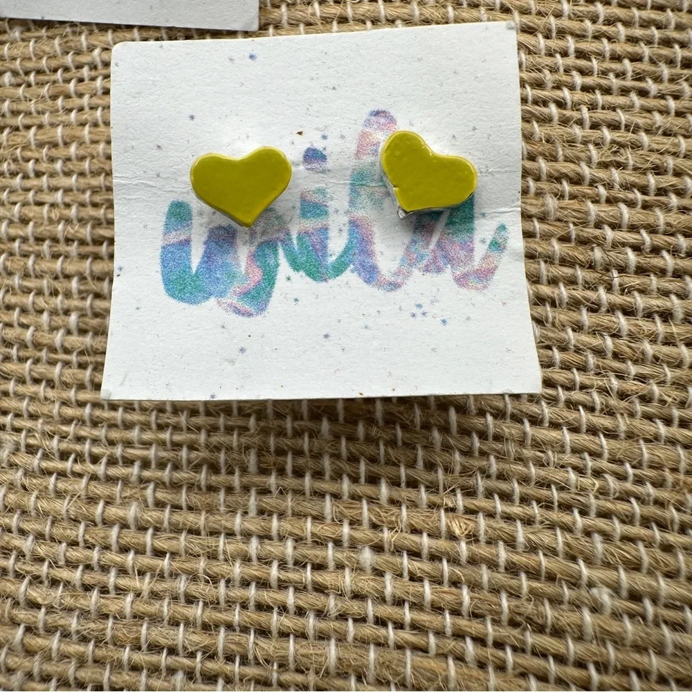 WILA blue pink white yellow small dainty heart pierced stud earrings girls &kids